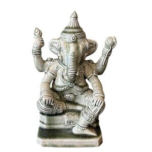 Ganesha Statue Green Ceramic‎